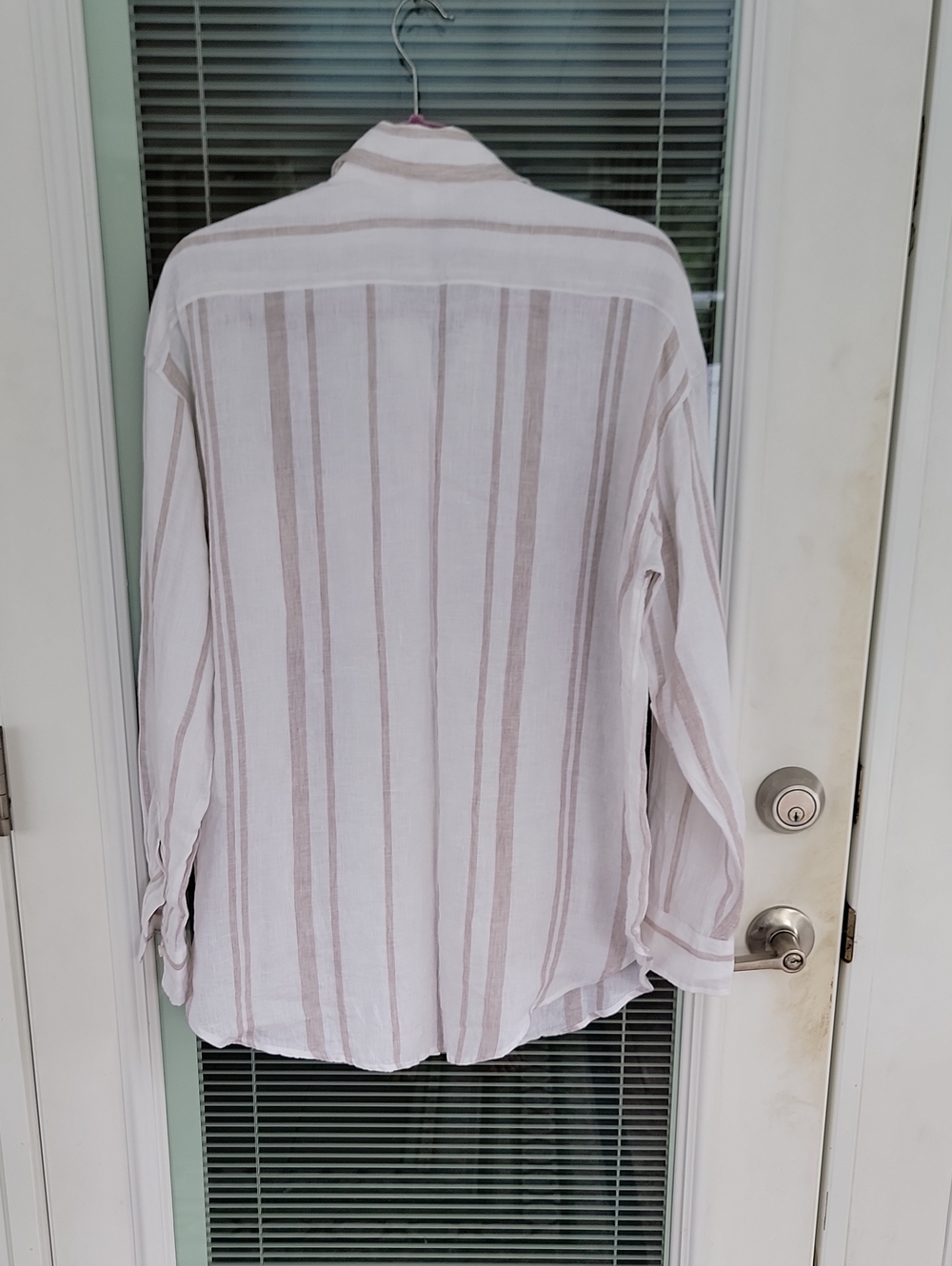 H&M Striped Linen Oversized Button-Up Shirt in White and Beige Marked XS - Picture 4 of 12